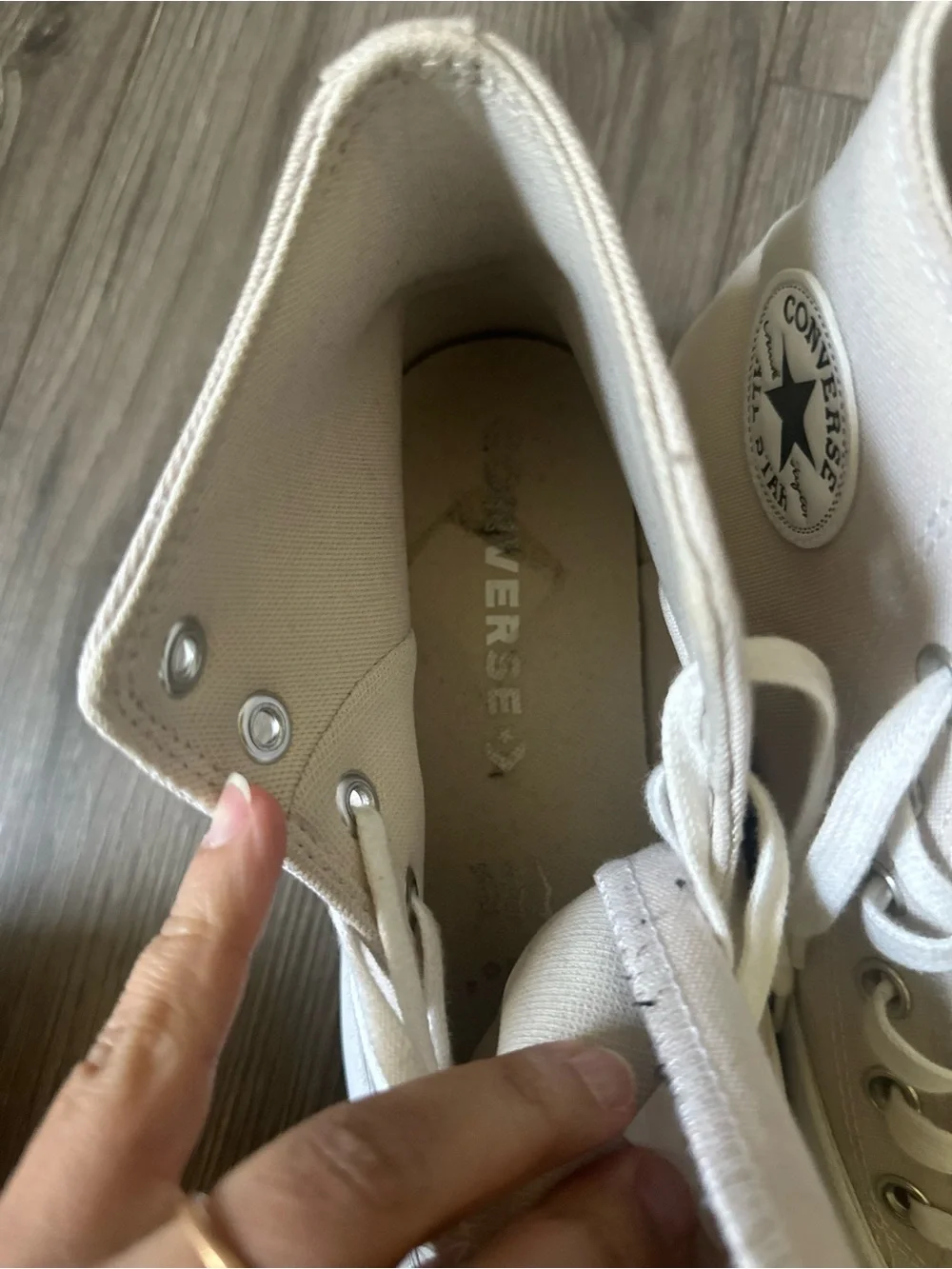 Converse Nude Beige aesthetic Platform Lug Sole High Top Sneakers in Cream/White - Picture 13 of 16